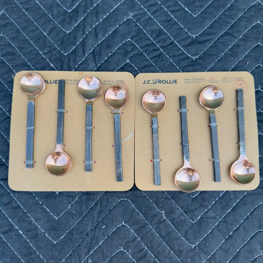 J.C. and Rollie Mini Spoons Set of 8 Copper and Forged Metal Appetizer Spoons
